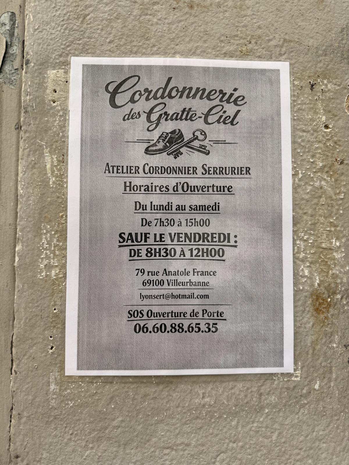 Cordonnerie des gratte ciel - Serrurier à Villeurbanne
