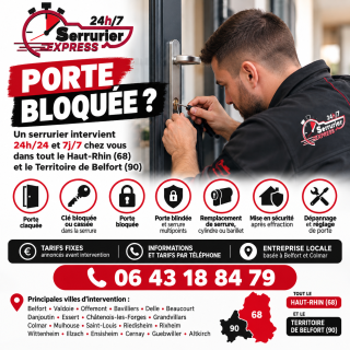 Serrurier Express H24 - Dépannage d'urgence, Serrurerie Belfort, Ouverture de porte, Installation, réparation serrure 90-68 1